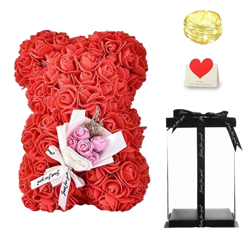 10Inch Flower Bear with Led Light Romantic Valentines Day Anniversary Birthday for Wife Girlfriend Mom with Gift Box and Card