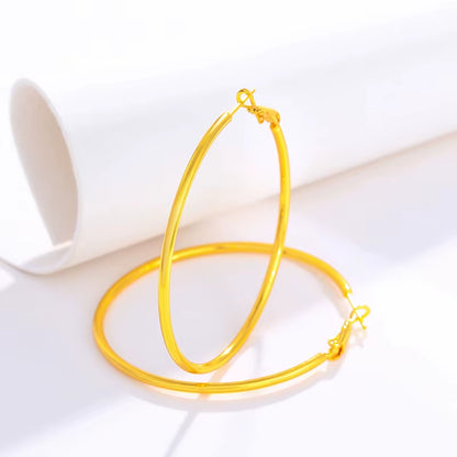 Gold Hoop Earrings 24K Yellow Gold Plated round Big Circle Piercing Earring Set for Women 30/40/50/60Mm Smooth Ear Cuff Jewelry