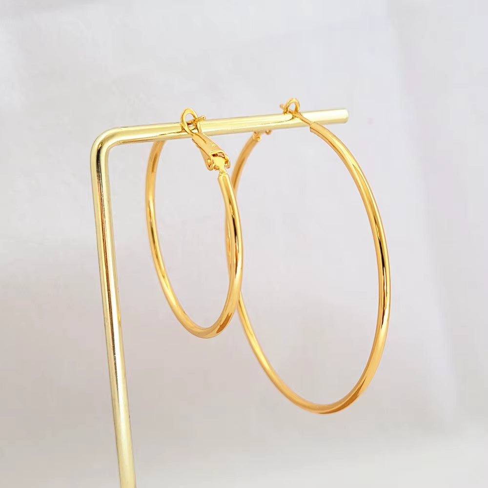 Gold Hoop Earrings 24K Yellow Gold Plated round Big Circle Piercing Earring Set for Women 30/40/50/60Mm Smooth Ear Cuff Jewelry