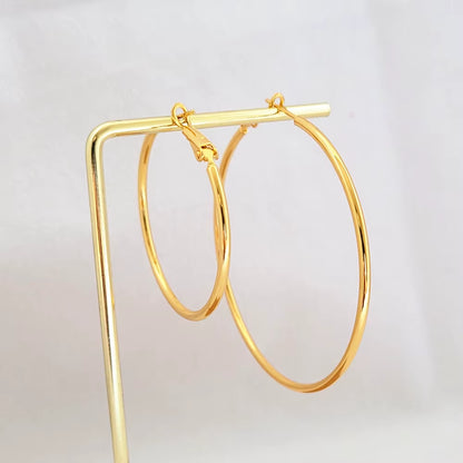 Gold Hoop Earrings 24K Yellow Gold Plated round Big Circle Piercing Earring Set for Women 30/40/50/60Mm Smooth Ear Cuff Jewelry