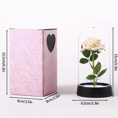 Artificial Flowers LED Red Rose Creative Valentine'S Day Gift Rose in Glass Cover with Stand Light up Rose Wedding Galaxy Rose