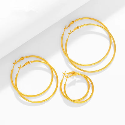 Gold Hoop Earrings 24K Yellow Gold Plated round Big Circle Piercing Earring Set for Women 30/40/50/60Mm Smooth Ear Cuff Jewelry