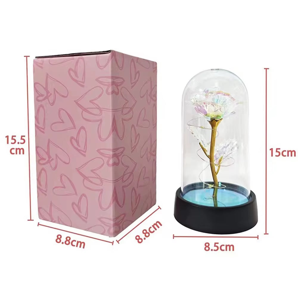 Artificial Glass Flower with Eternal Rose of the LED Light for Women Beauty and Beast Rose Birthday Gifts for Girls Christmas