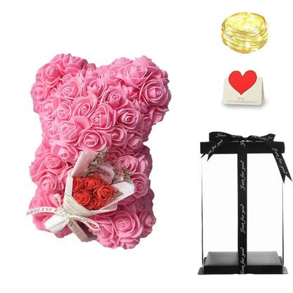 10Inch Flower Bear with Led Light Romantic Valentines Day Anniversary Birthday for Wife Girlfriend Mom with Gift Box and Card