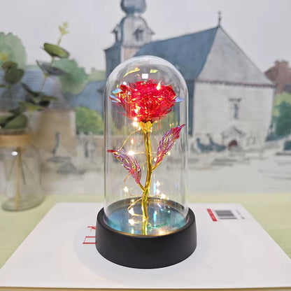 Artificial Glass Flower with Eternal Rose of the LED Light for Women Beauty and Beast Rose Birthday Gifts for Girls Christmas