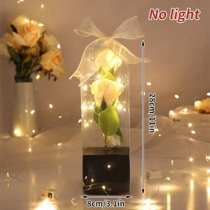 Artificial Flowers LED Red Rose Creative Valentine'S Day Gift Rose in Glass Cover with Stand Light up Rose Wedding Galaxy Rose