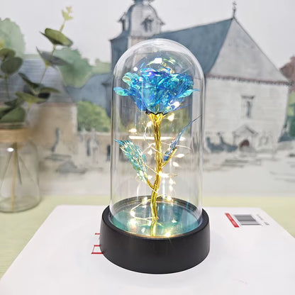 Artificial Glass Flower with Eternal Rose of the LED Light for Women Beauty and Beast Rose Birthday Gifts for Girls Christmas