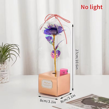 Artificial Flowers LED Red Rose Creative Valentine'S Day Gift Rose in Glass Cover with Stand Light up Rose Wedding Galaxy Rose