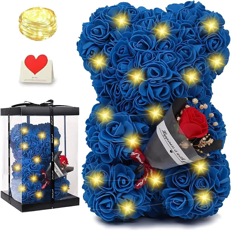 10Inch Flower Bear with Led Light Romantic Valentines Day Anniversary Birthday for Wife Girlfriend Mom with Gift Box and Card