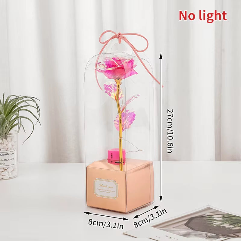 Artificial Flowers LED Red Rose Creative Valentine'S Day Gift Rose in Glass Cover with Stand Light up Rose Wedding Galaxy Rose