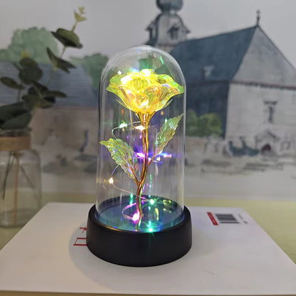 Artificial Glass Flower with Eternal Rose of the LED Light for Women Beauty and Beast Rose Birthday Gifts for Girls Christmas