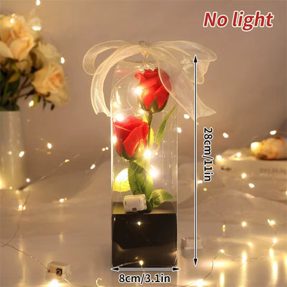 Artificial Flowers LED Red Rose Creative Valentine'S Day Gift Rose in Glass Cover with Stand Light up Rose Wedding Galaxy Rose