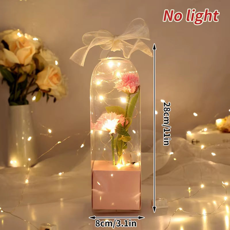 Artificial Flowers LED Red Rose Creative Valentine'S Day Gift Rose in Glass Cover with Stand Light up Rose Wedding Galaxy Rose