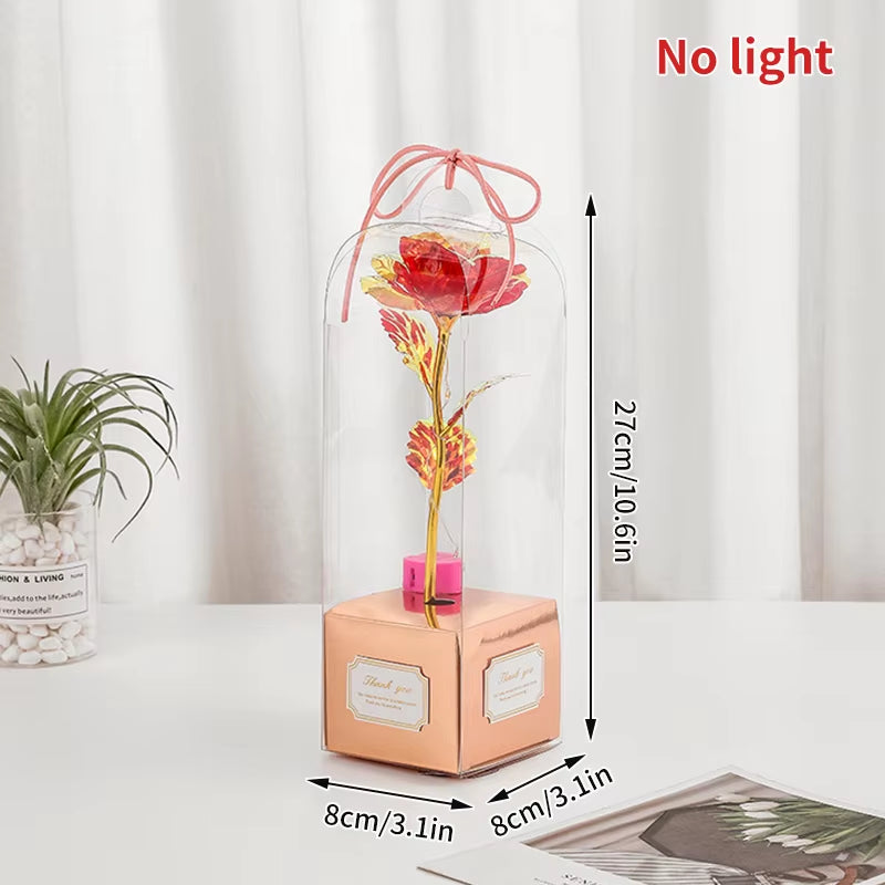 Artificial Flowers LED Red Rose Creative Valentine'S Day Gift Rose in Glass Cover with Stand Light up Rose Wedding Galaxy Rose