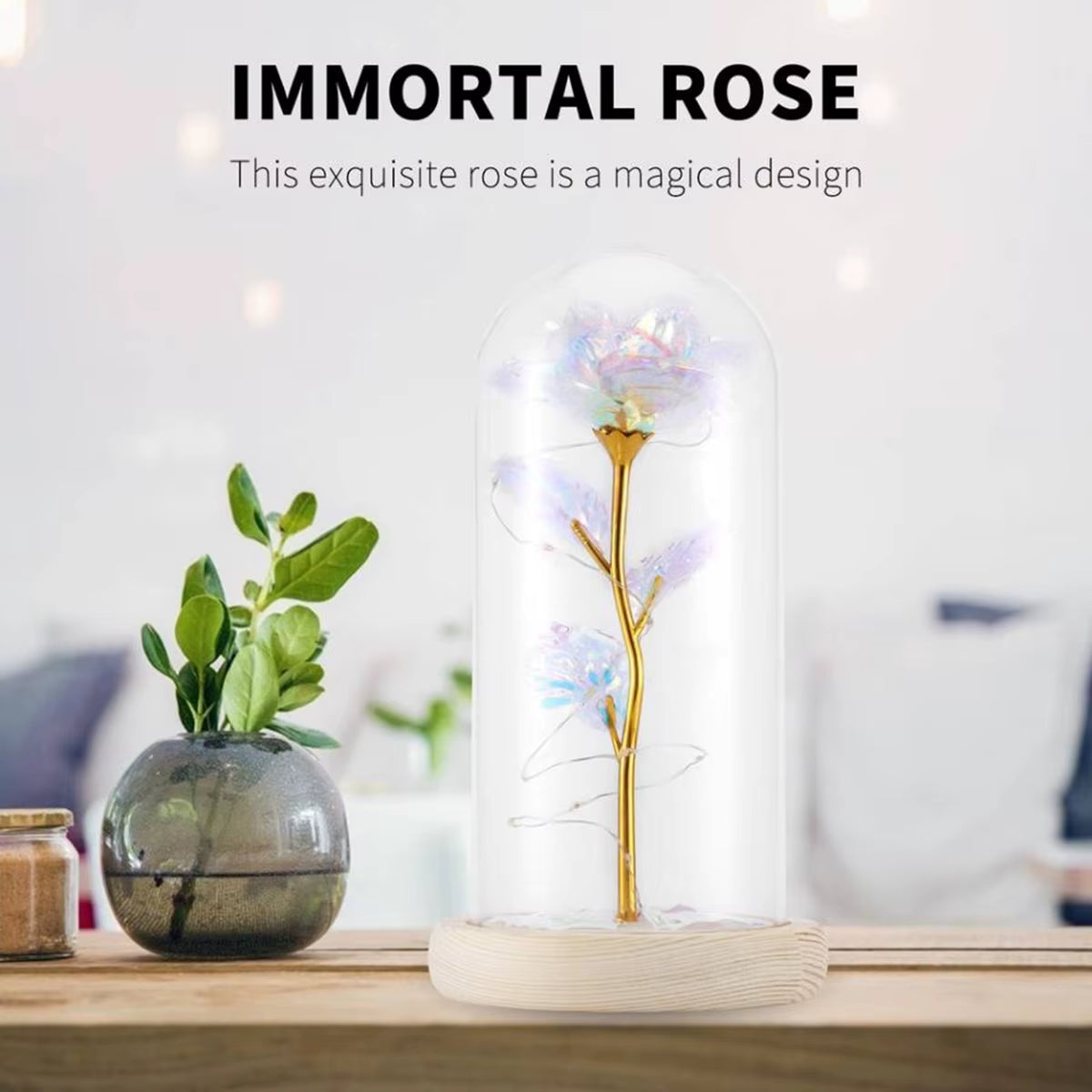 Rose Light Artificial Galaxy Rose Lamp with Butterfly and Colorful LED Rose Flowers in Glass Battery Powered Gifts for Wedding