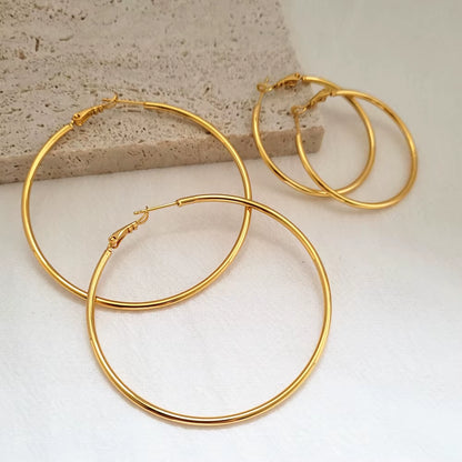 Gold Hoop Earrings 24K Yellow Gold Plated round Big Circle Piercing Earring Set for Women 30/40/50/60Mm Smooth Ear Cuff Jewelry