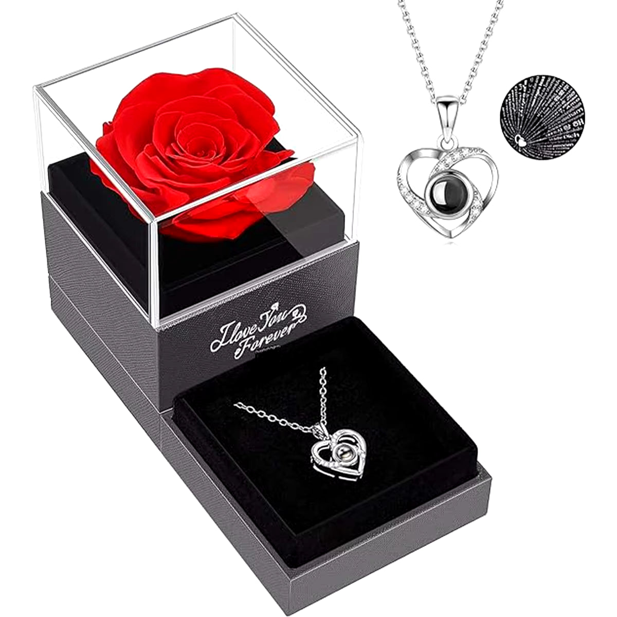 1Set Hollow Zircon Love Necklace Female MOTHER'S Day Eternal Flower Artificial Flower Gift Box Jewelry Box