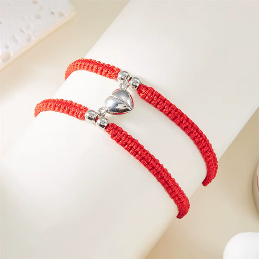 2Pcs/Set Romantic Heart Magnetic Attract Couple Bracelet for Women Men Fashion Braided Rope Matching Bracelet Friendship Jewelry