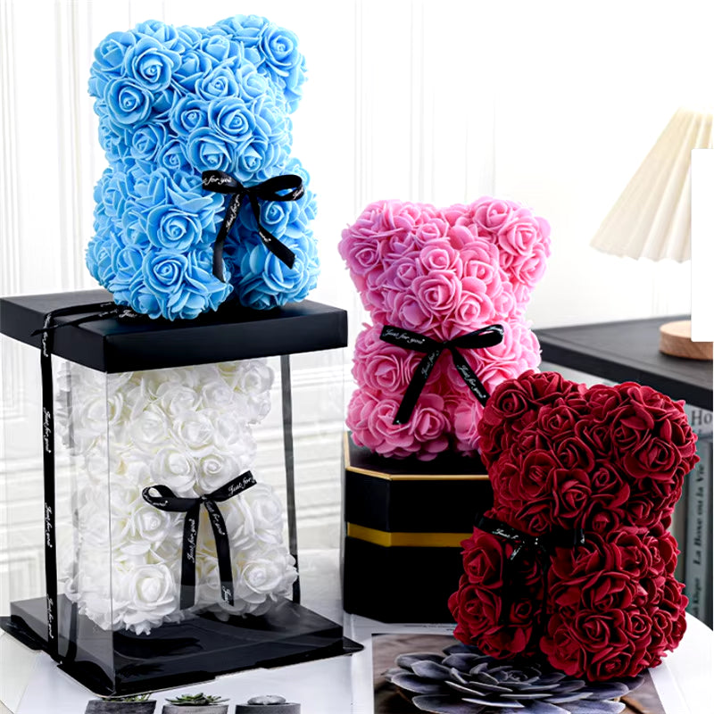 1Pc 20Cm Rose Bear Artificial Foam Flowers Bear Romantic Creative Gifts for Valentines Day Anniversary Wedding Birthday with Box