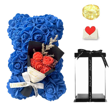 10Inch Flower Bear with Led Light Romantic Valentines Day Anniversary Birthday for Wife Girlfriend Mom with Gift Box and Card